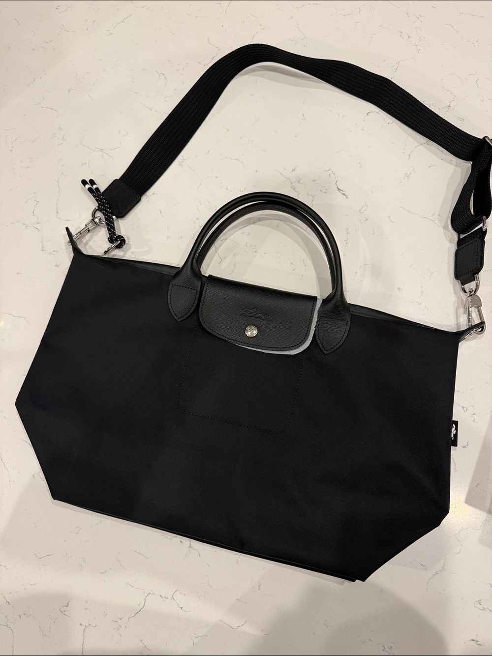 Longchamp Black Nylon Tote with Removable Shoulder Strap